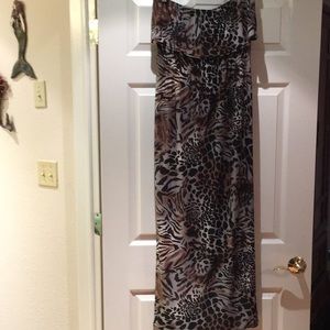 Animal Print Strapless Maxi Dress Med